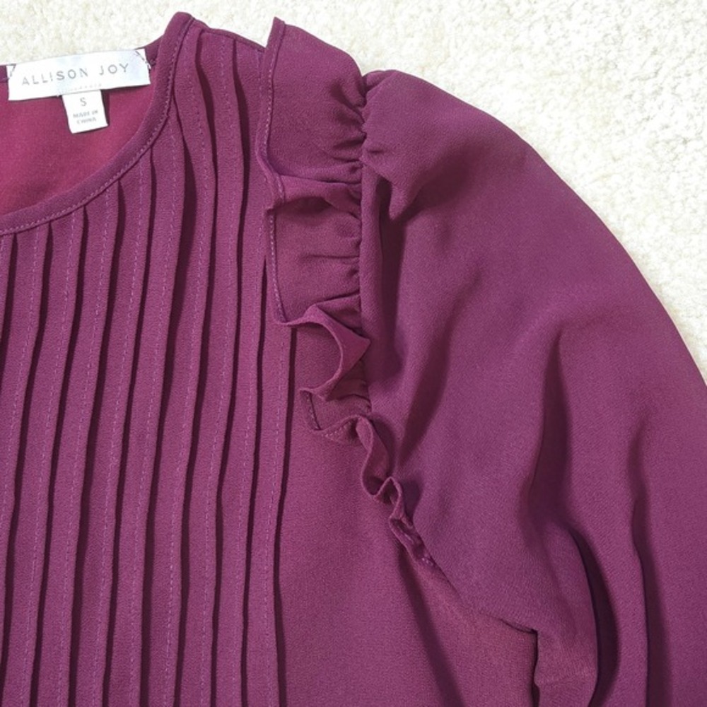 ALLISON JOY Womens Plum Pleated Ruffle Sleeve Keyhole Chiffon Blouse Top Size S - Picture 5 of 8